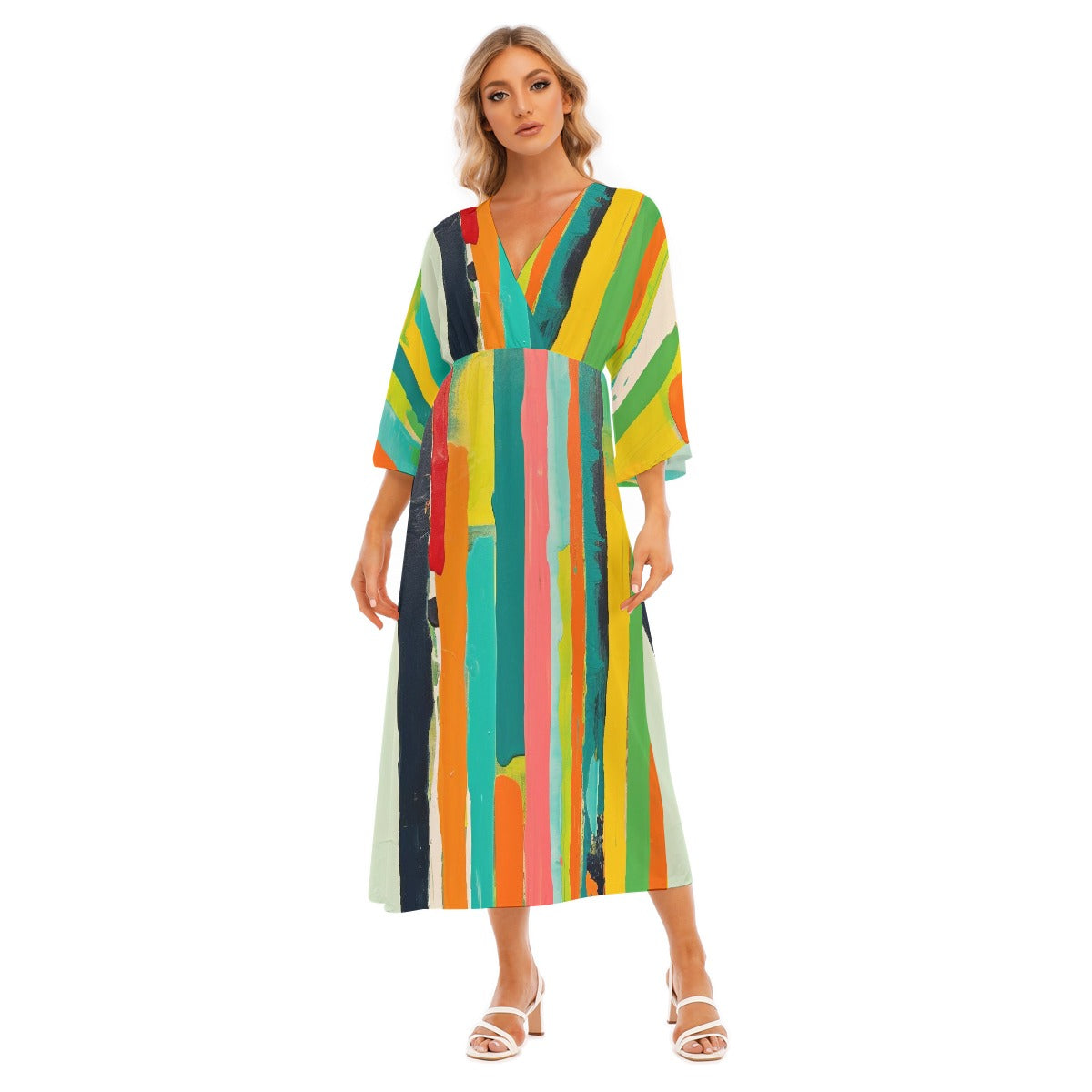 All-Over Print Women's Mid-Sleeve Long Dress