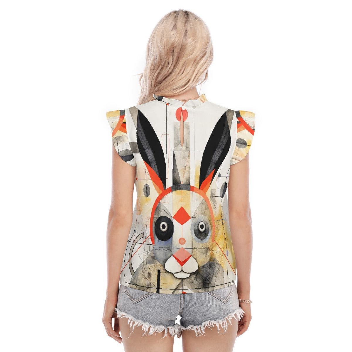 All-Over Print Women's Blouse With Ruffle Collar And Sleeve