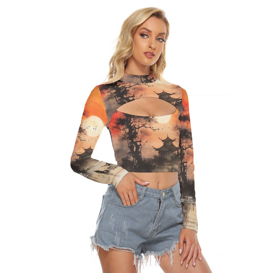 All-Over Print Women's Hollow Chest Keyhole Tight Crop Top