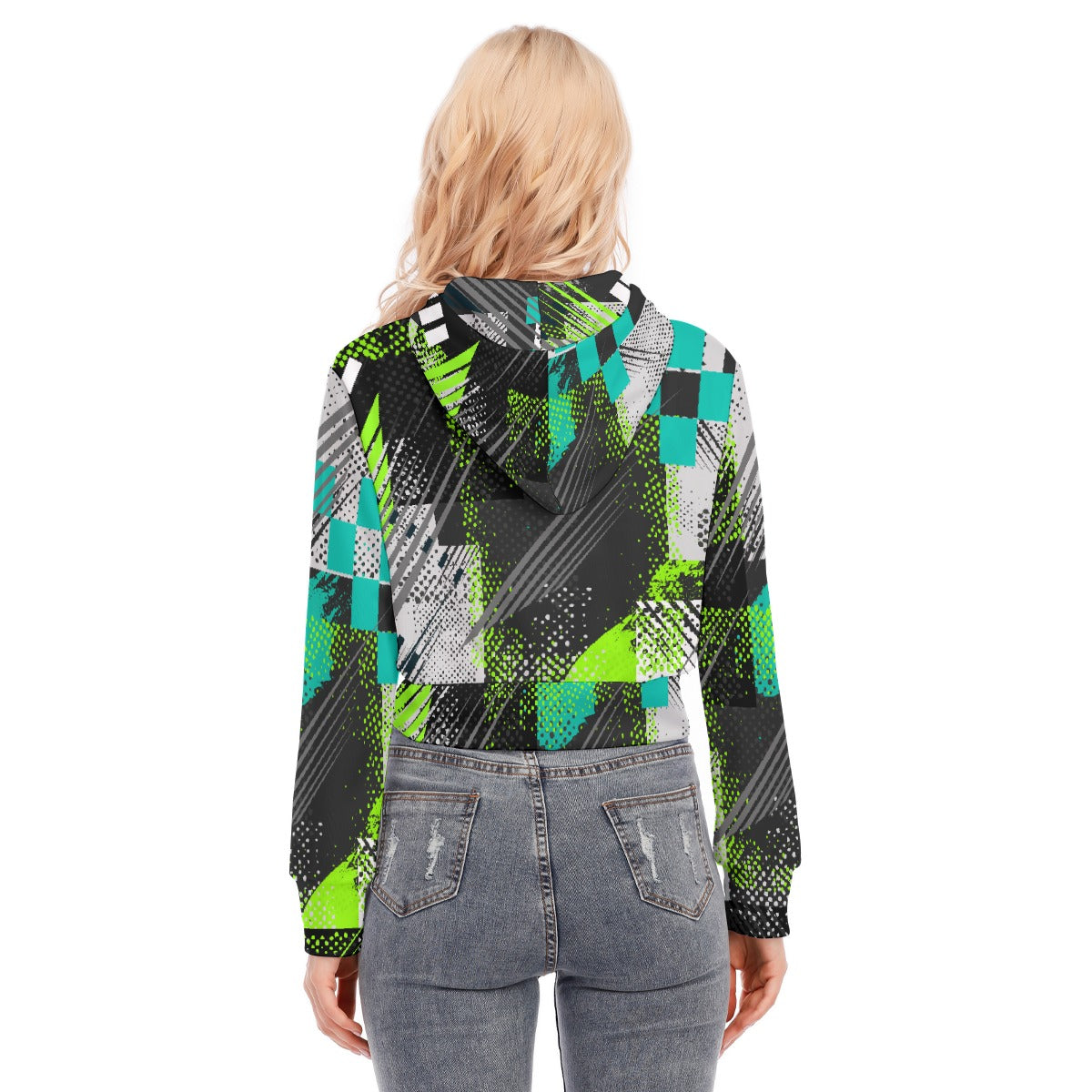All-Over Print Women's Crop Top Hoodie With Zipper Closure