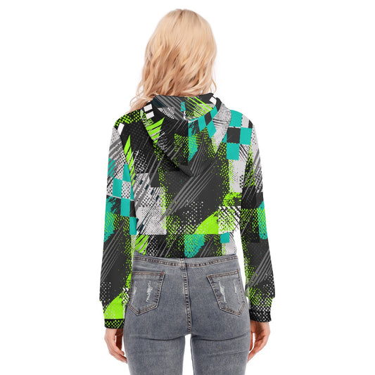 All-Over Print Women's Crop Top Hoodie With Zipper Closure