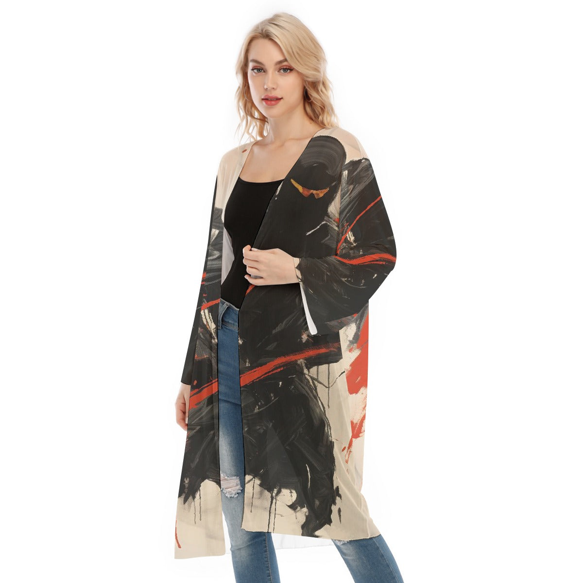 All- Over Print Women's Long Sleeve Mesh Cardigan