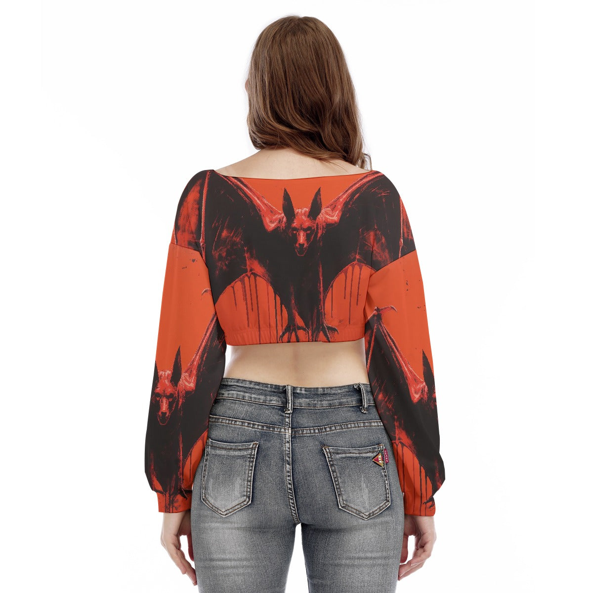 All-Over Print Women's V-neck Long Sleeve Cropped Sweatshirt
