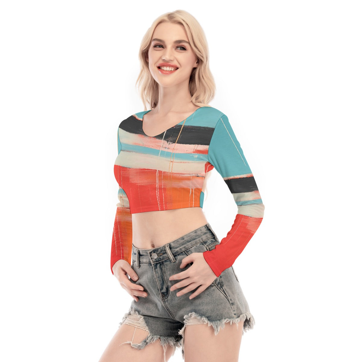 All-Over Print Women's Back Hollow T-shirt With Strap