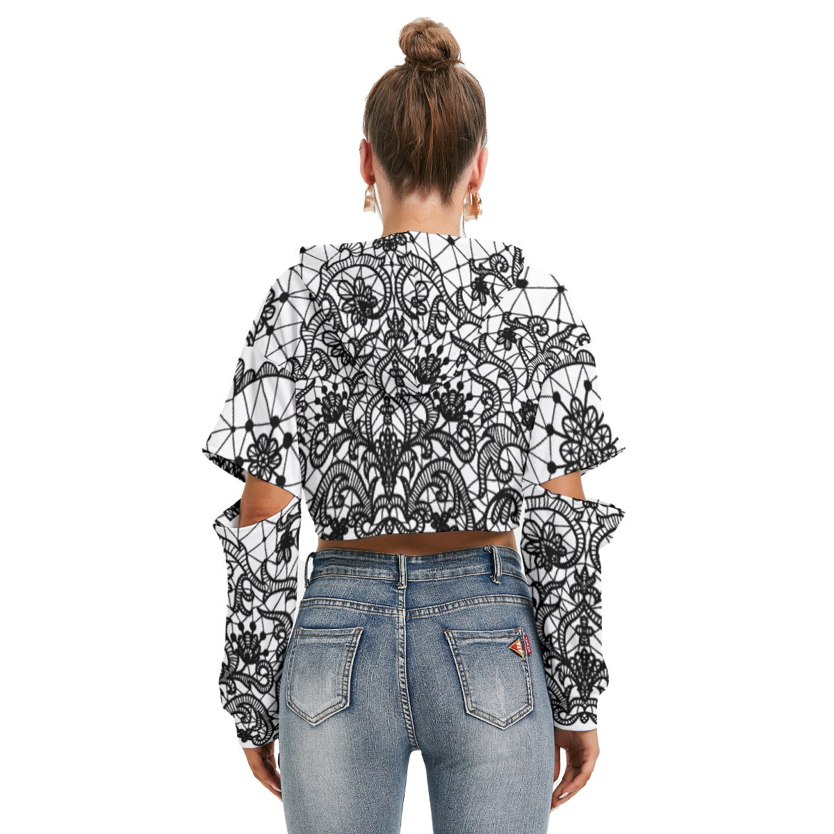 All-Over Print Women's Heavy Fleece Hoodie With Hollow Out Sleeve