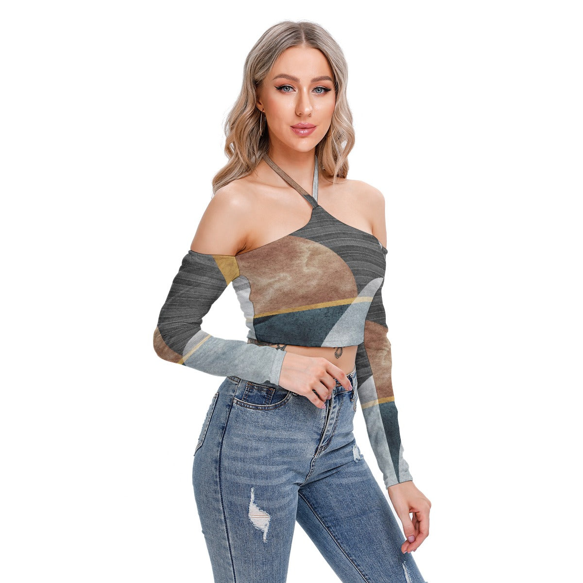 All-Over Print Women's Halter Lace-up Top