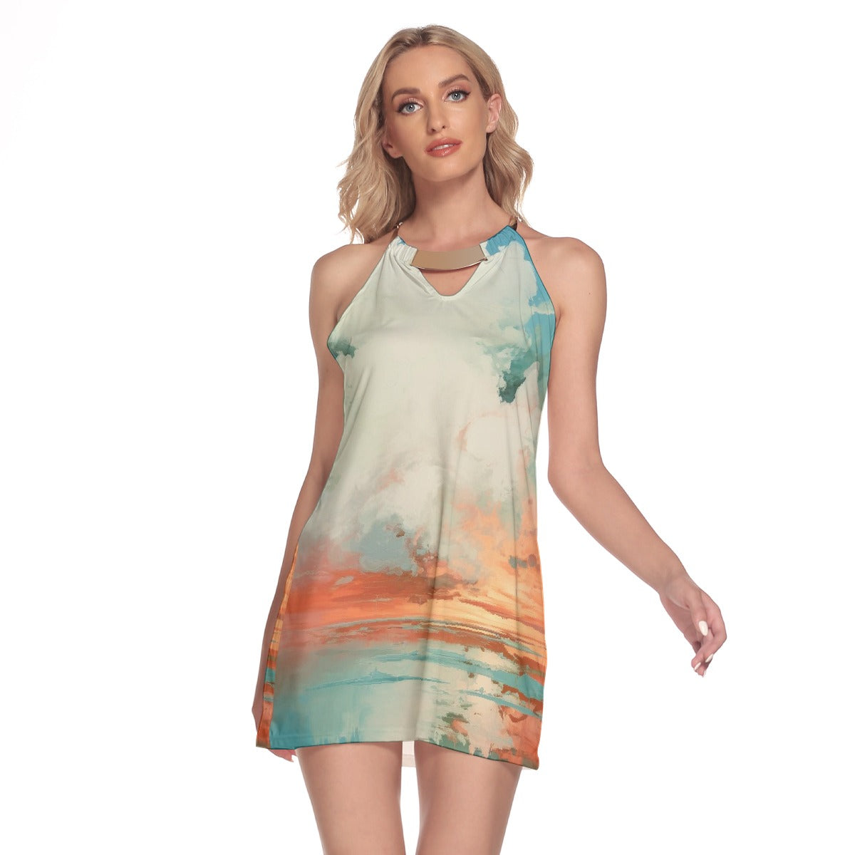 All-Over Print Women's Round Neck Above Knee Dress