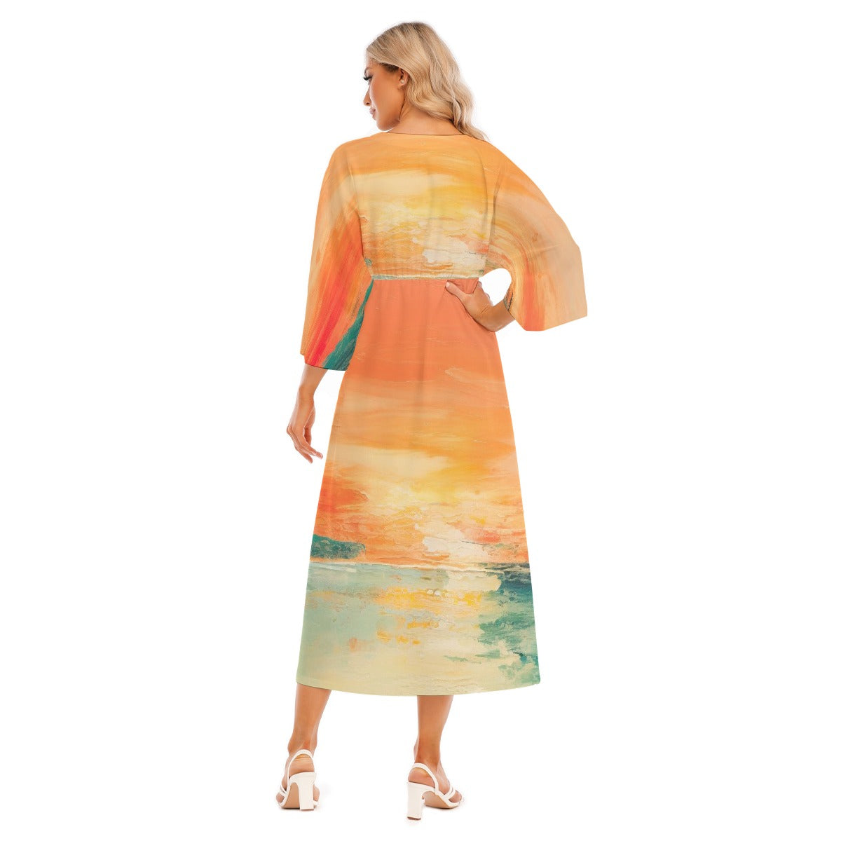 All-Over Print Women's Mid-Sleeve Long Dress
