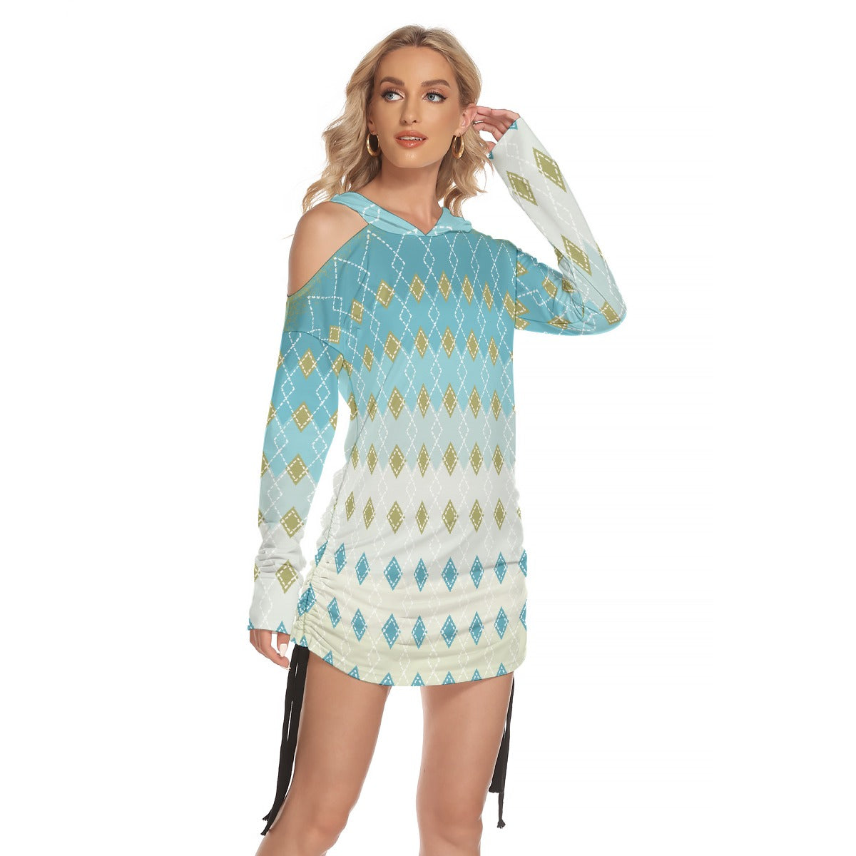 All-Over Print Women's One-shoulder Dress With Waist Shirring