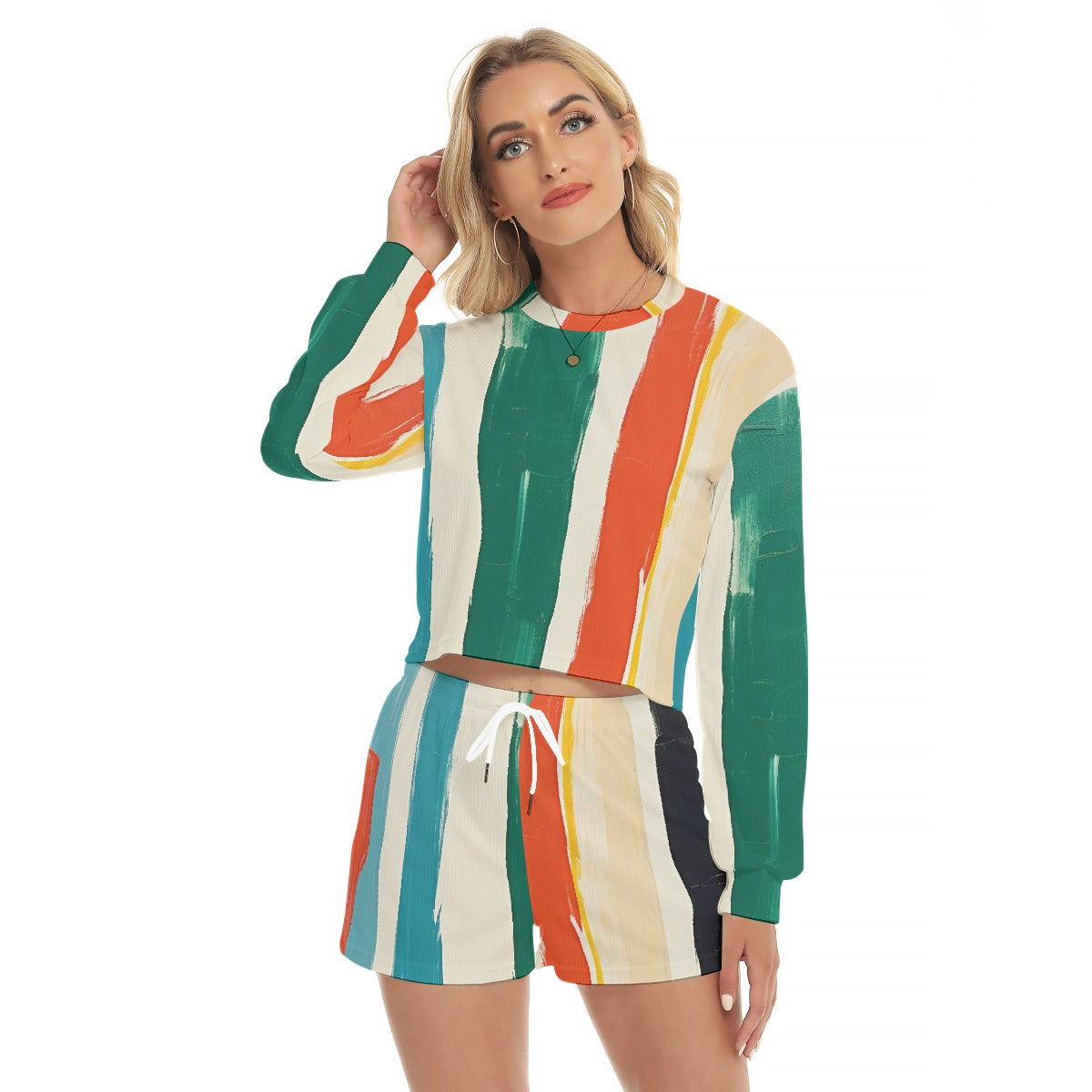 All-Over Print Women's Short Sweatshirt And Pants Suit