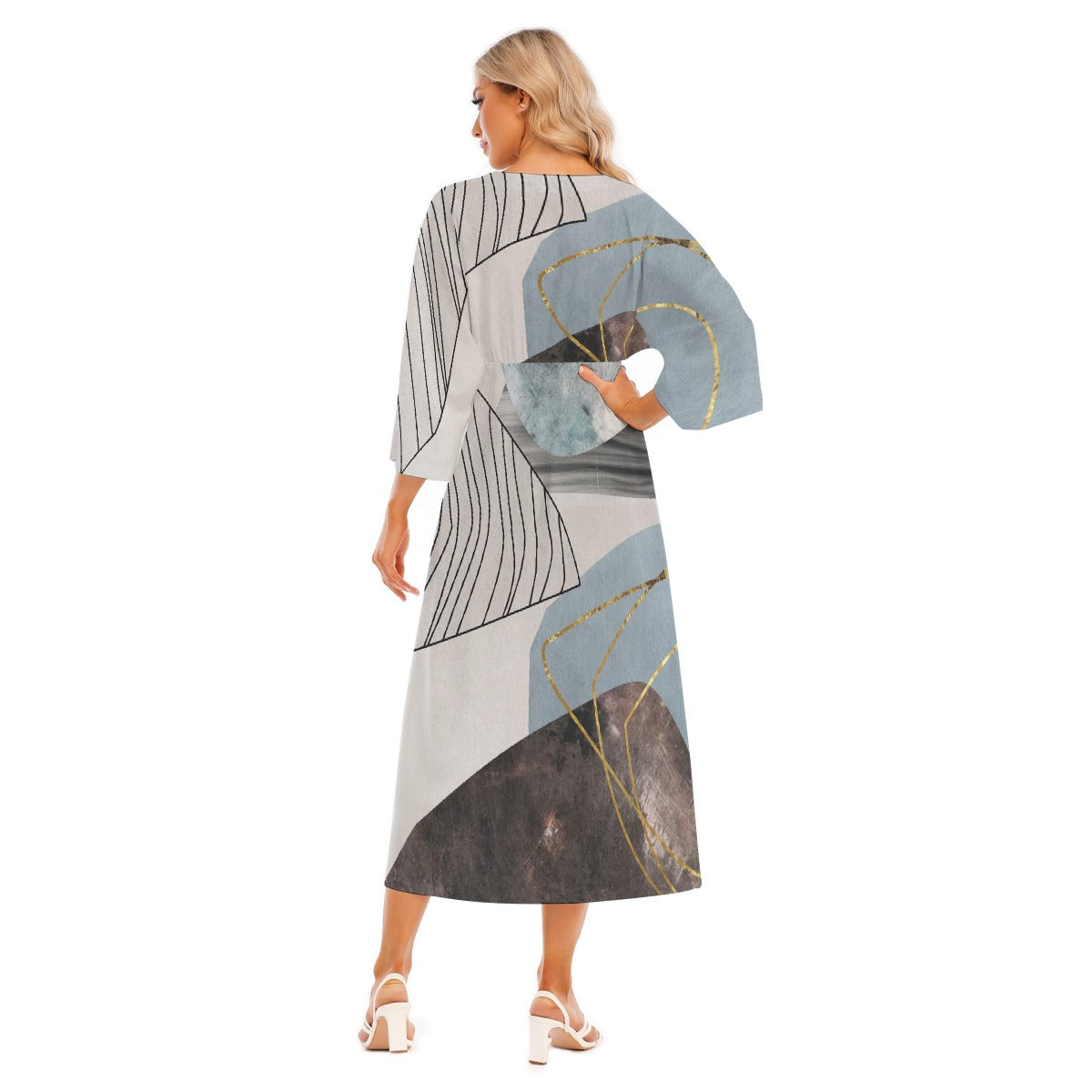 All-Over Print Women's Mid-Sleeve Long Dress