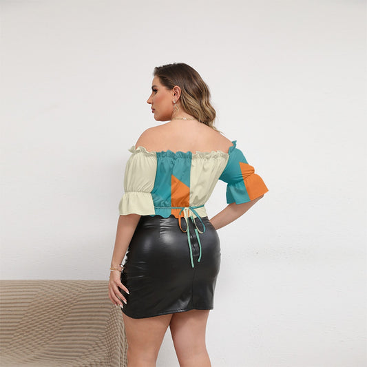 All-Over Print Women's Off-shoulder Cropped Top With Short Puff Sleeve