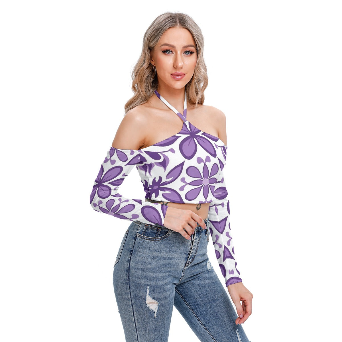 All-Over Print Women's Halter Lace-up Top