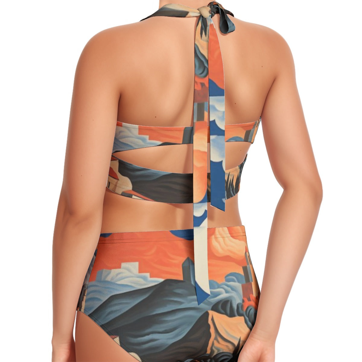 All-Over Print Women's Swimsuit Set With Halter