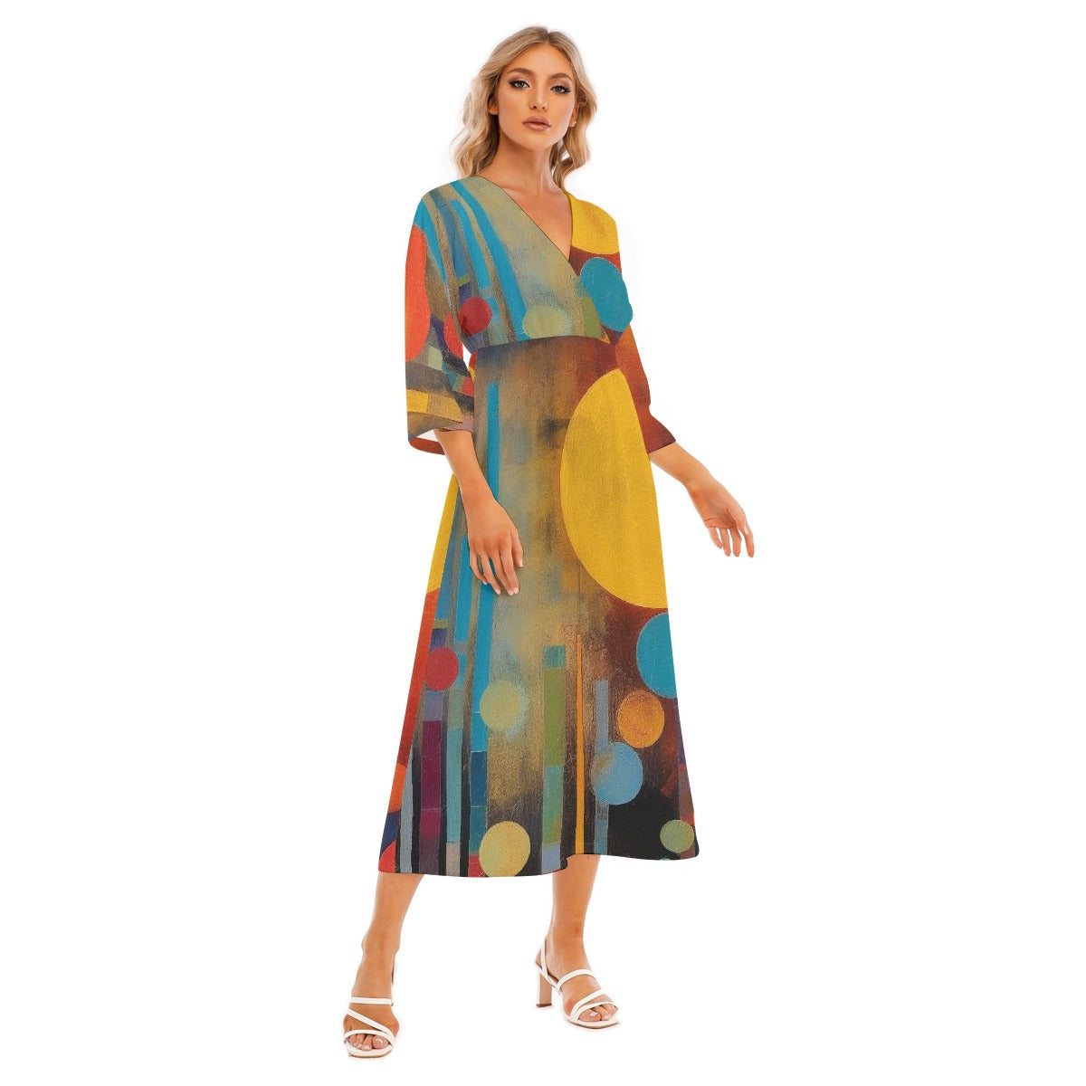 All-Over Print Women's Mid-Sleeve Long Dress