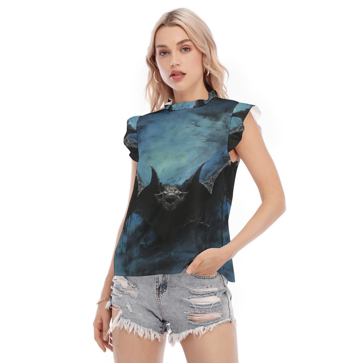 All-Over Print Women's Blouse With Ruffle Collar And Sleeve