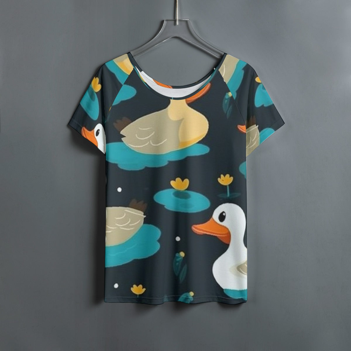 All-Over Print Women's Round Neck T-shirt With Raglan Sleeve