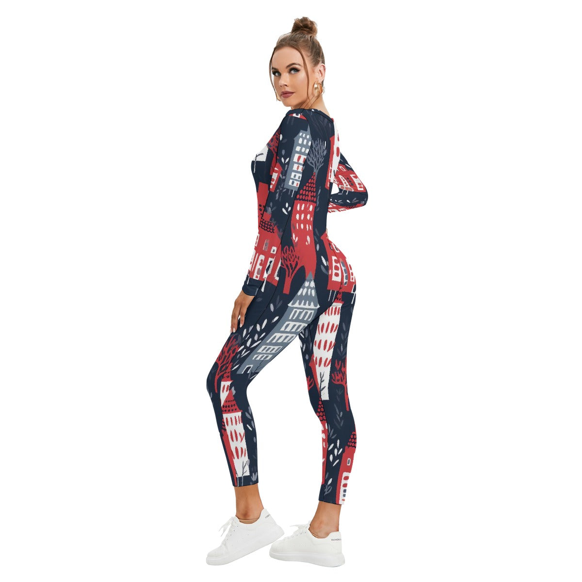 All-Over Print Women's Plunging Neck Jumpsuit
