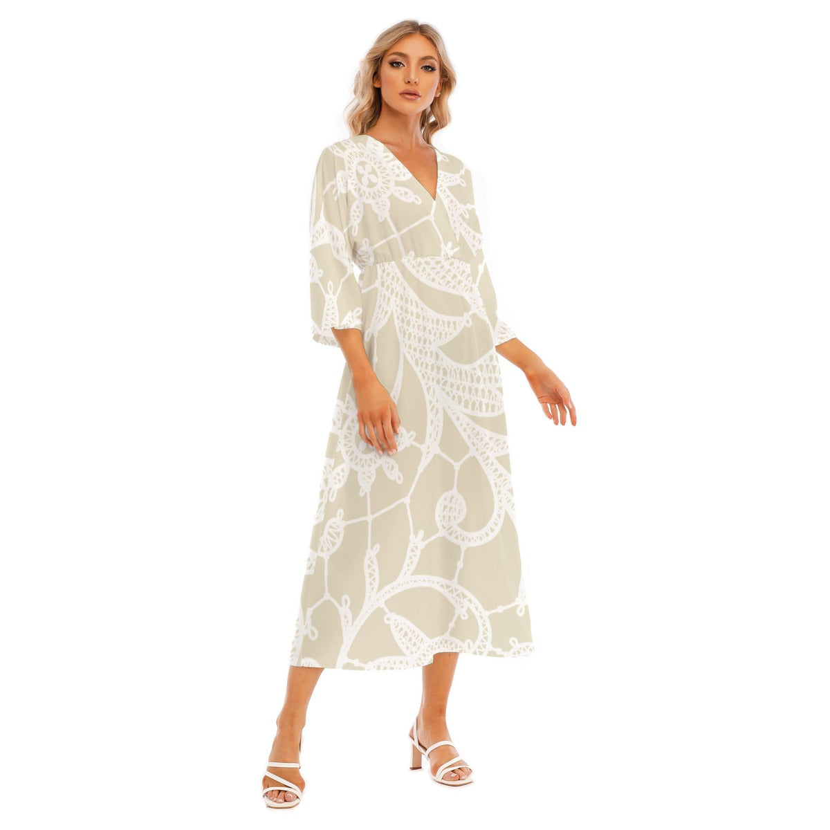 All-Over Print Women's Mid-Sleeve Long Dress