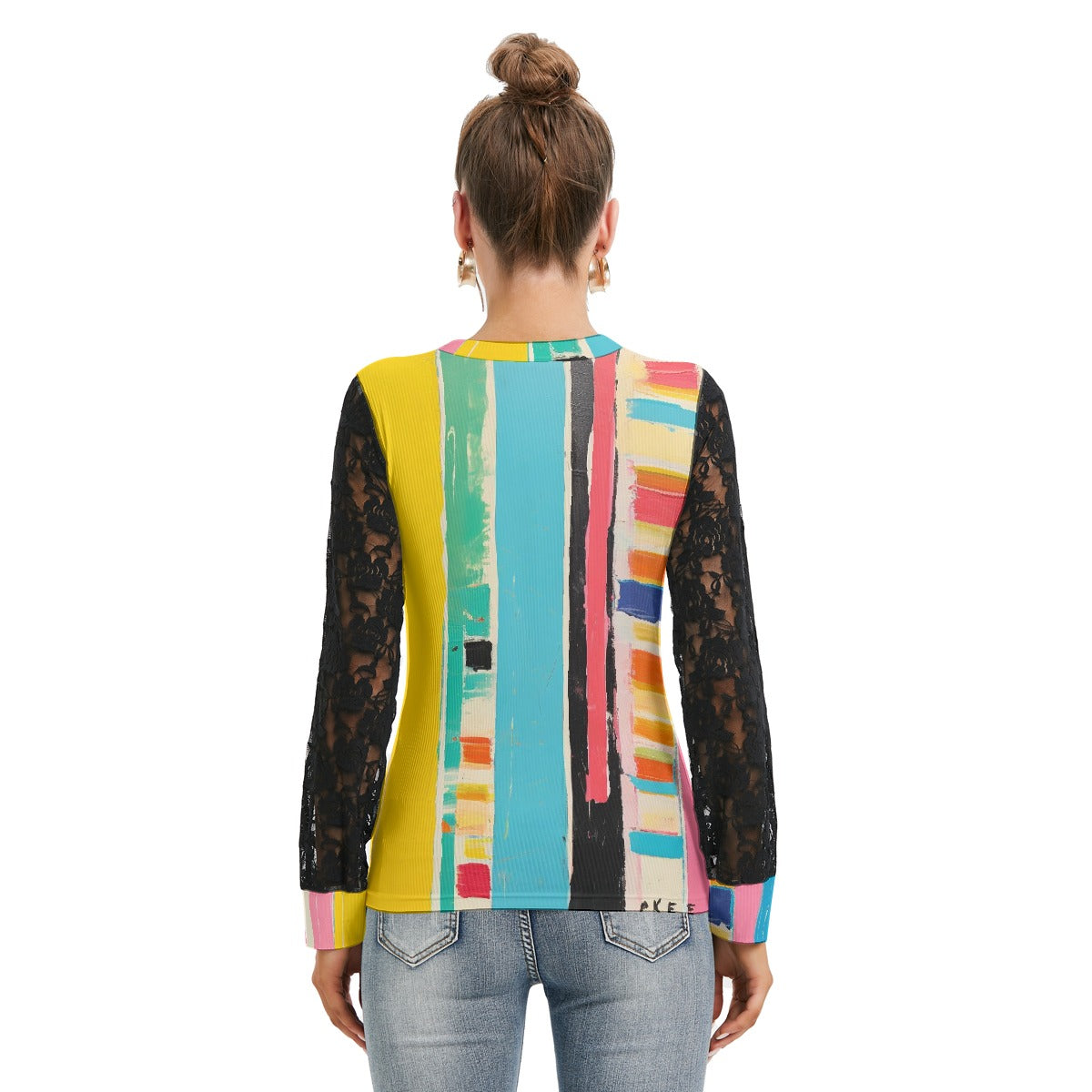 All-Over Print Women's T-shirt And Sleeve With Black Lace