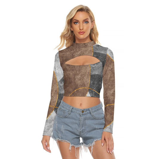 All-Over Print Women's Hollow Chest Keyhole Tight Crop Top