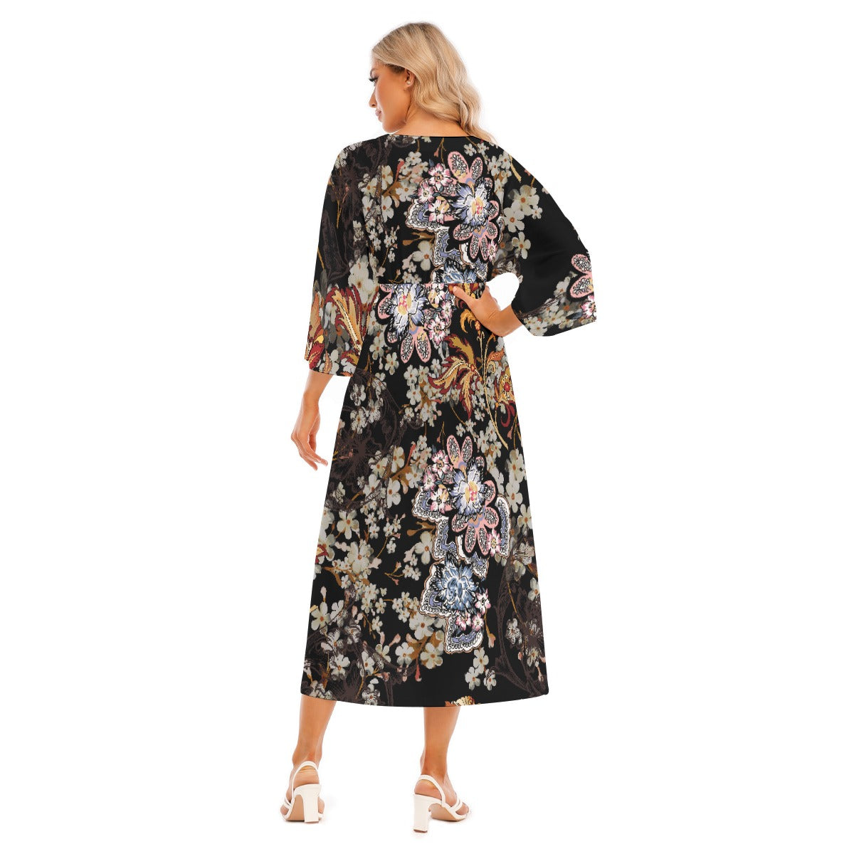 All-Over Print Women's Mid-Sleeve Long Dress