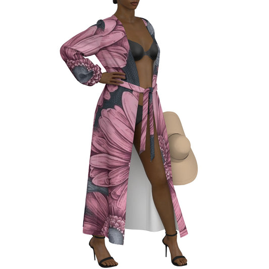 All-Over Print Women's Lace-up Chiffon Robe