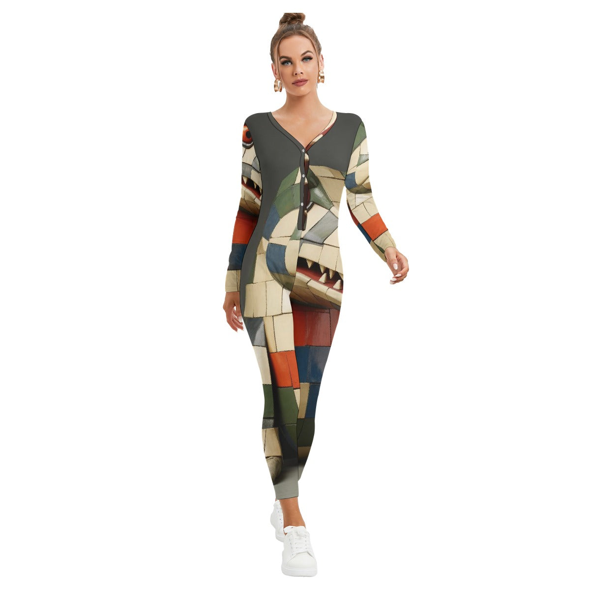 All-Over Print Women's Plunging Neck Jumpsuit