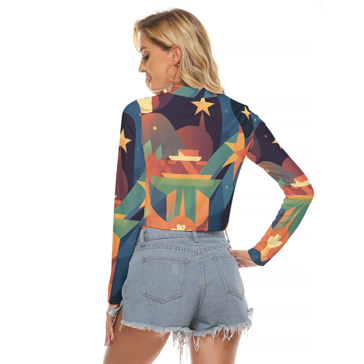 All-Over Print Women's Hollow Chest Keyhole Tight Crop Top