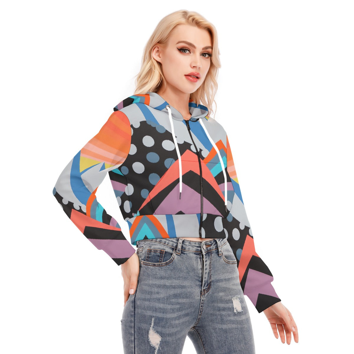 All-Over Print Women's Crop Top Hoodie With Zipper Closure