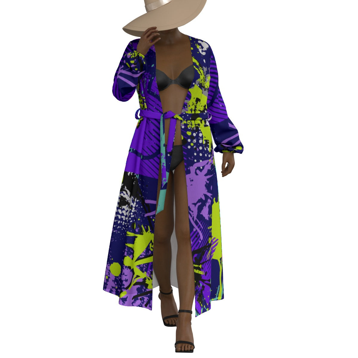 All-Over Print Women's Lace-up Chiffon Robe