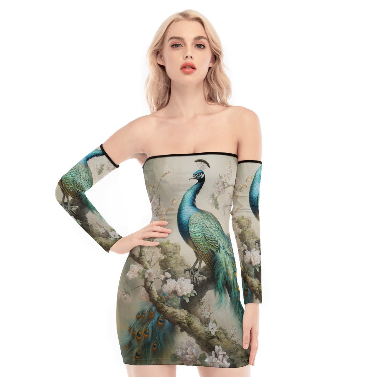 All-Over Print Women's Off-shoulder Back Lace-up Dress