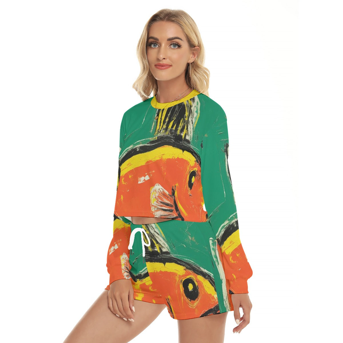 All-Over Print Women's Short Sweatshirt And Pants Suit