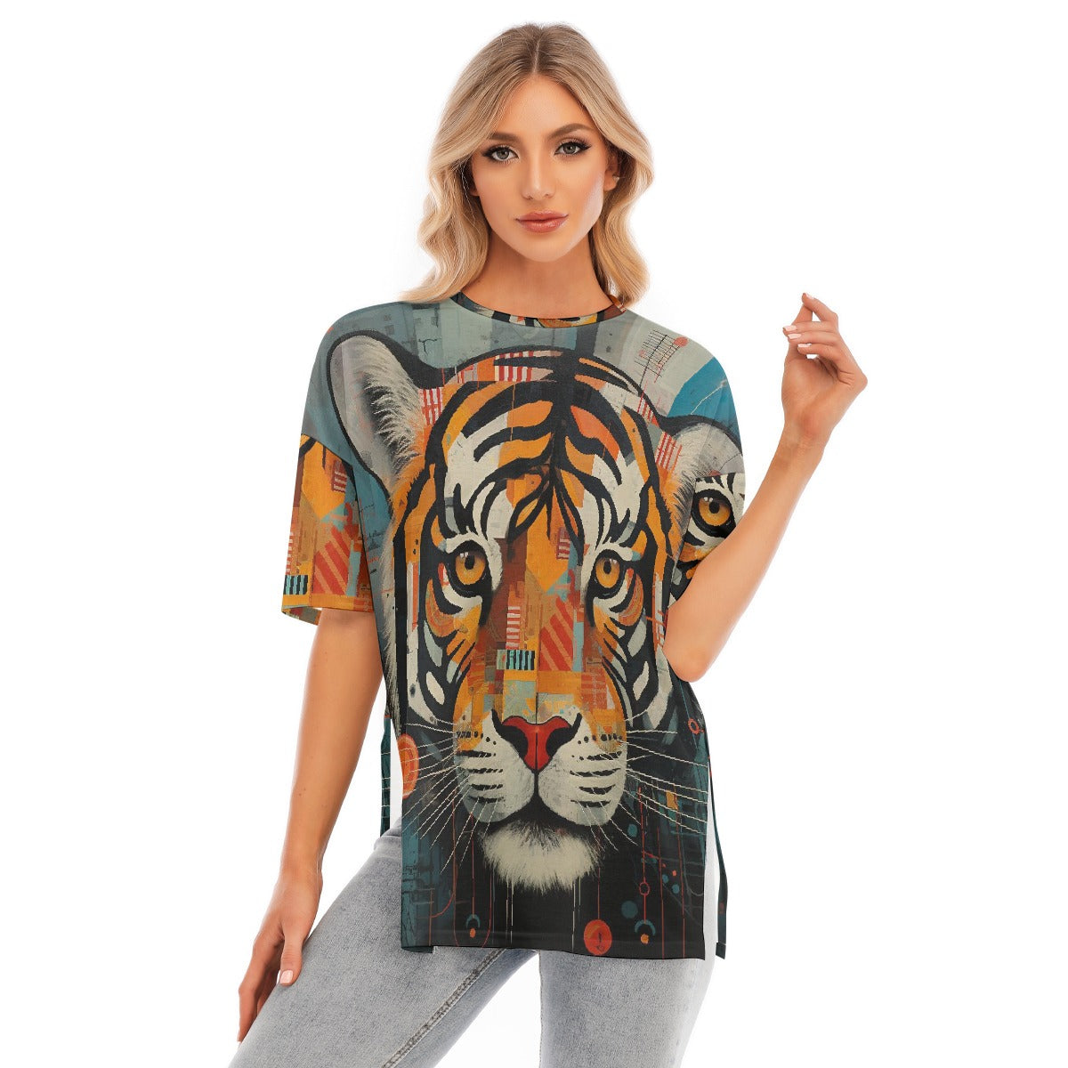 All-Over Print Women's Short Sleeves T-shirt With Hem Split