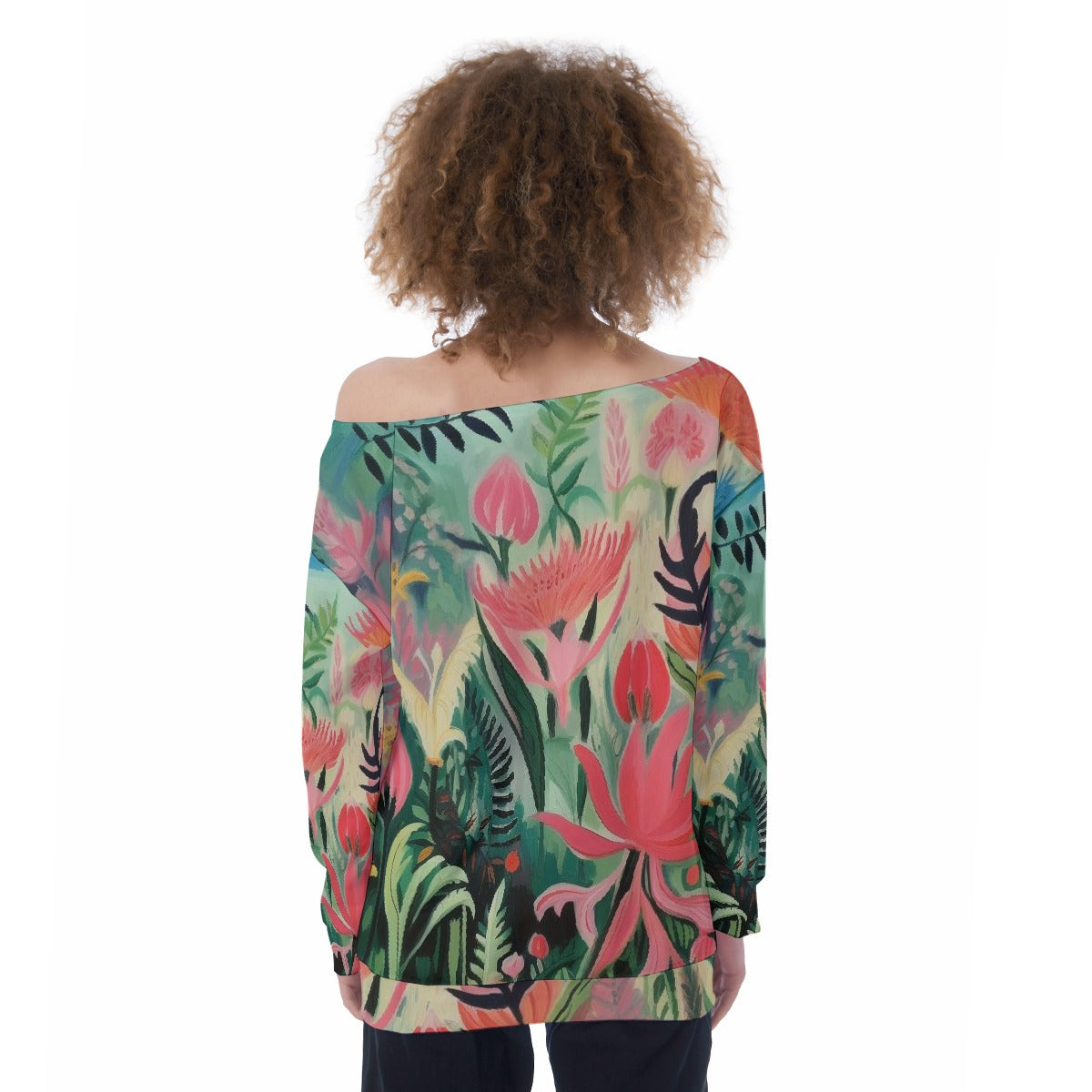 All-Over Print Oversized Women's Off-Shoulder Sweatshirt
