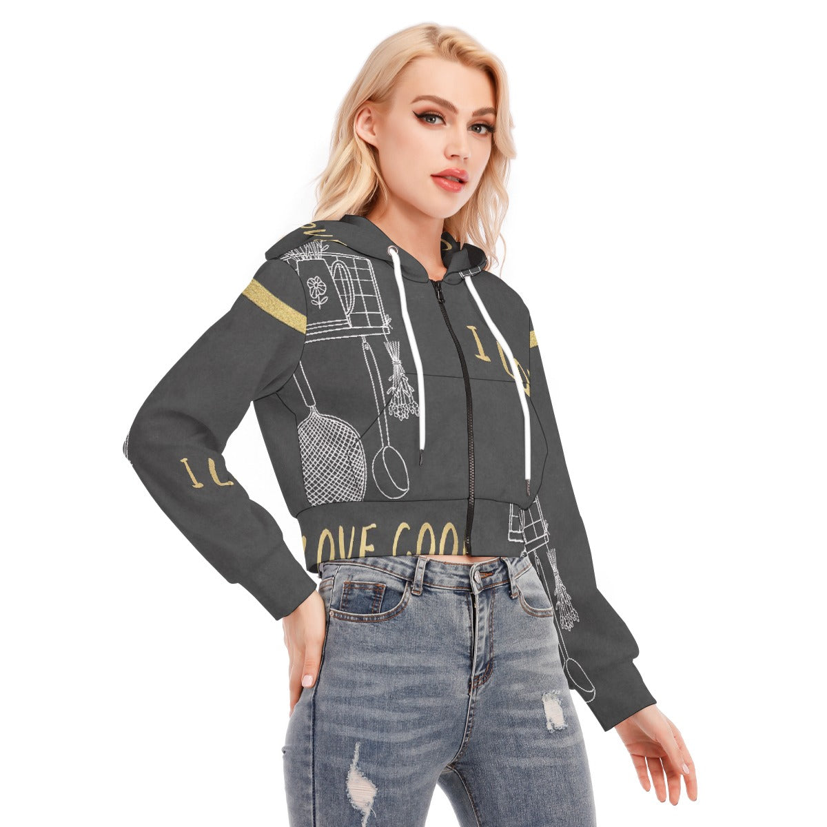 All-Over Print Women's Crop Top Hoodie With Zipper Closure