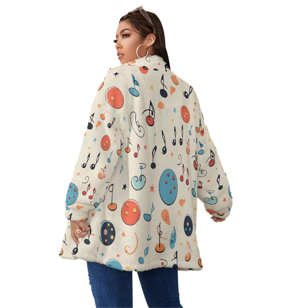 All-Over Print Unisex Borg Fleece Stand-up Collar Coat With Zipper Closure(Plus Size)