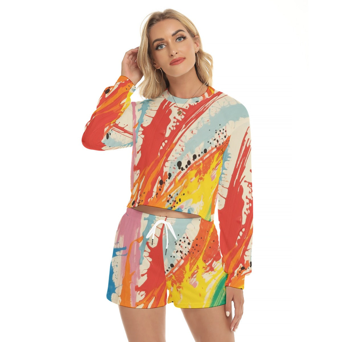 All-Over Print Women's Short Sweatshirt And Pants Suit