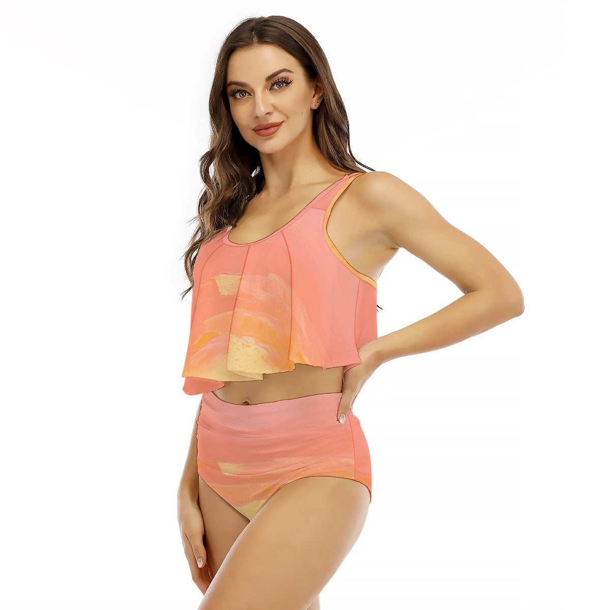 All-Over Print Women's Ruffled Vest Bikini Swimsuit