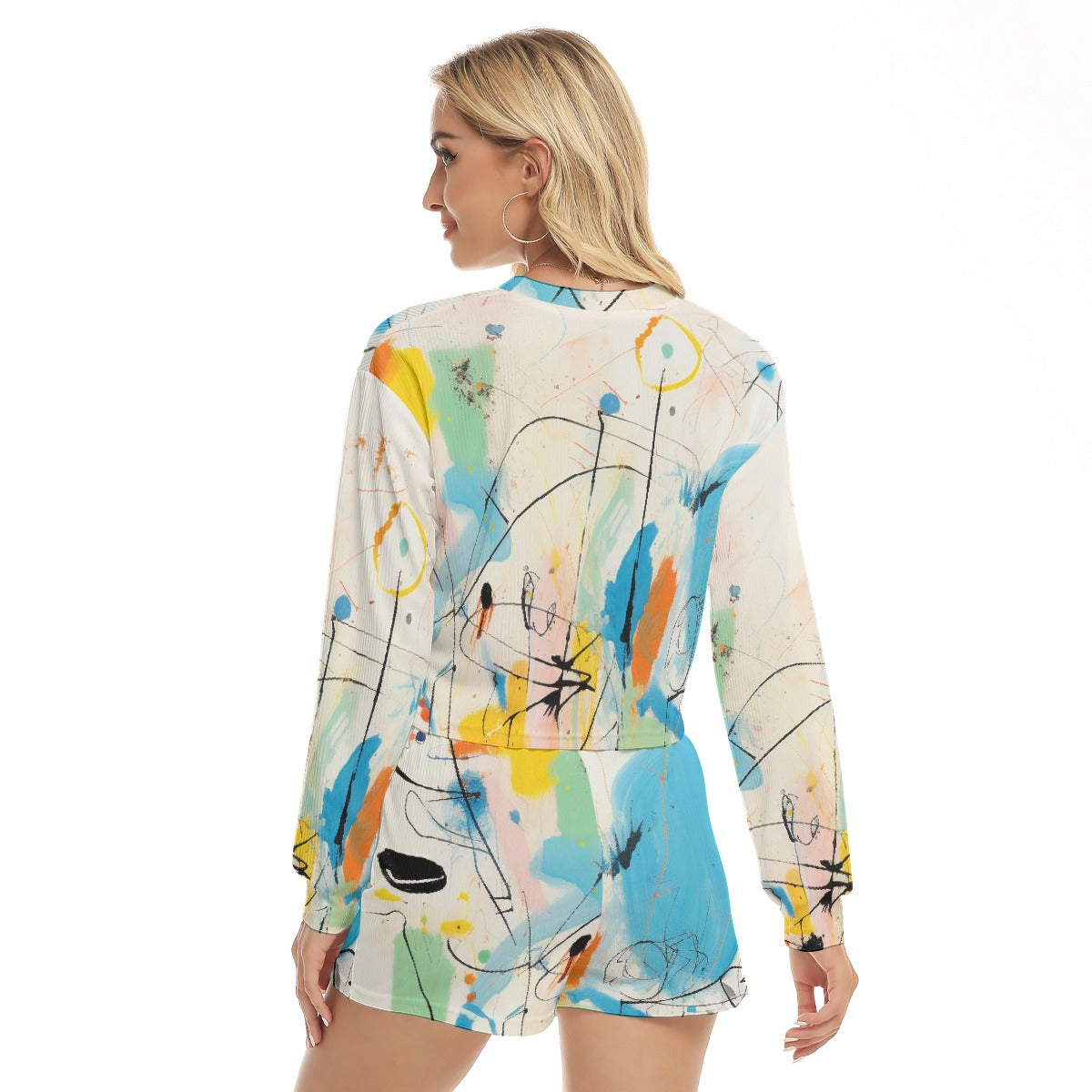 All-Over Print Women's Short Sweatshirt And Pants Suit