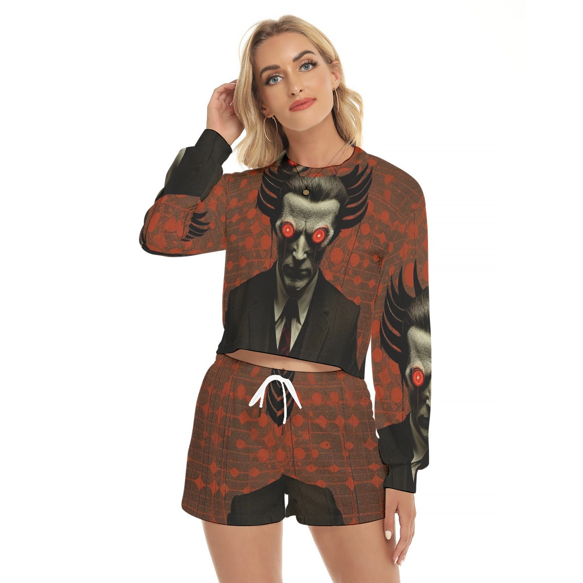 All-Over Print Women's Short Sweatshirt And Pants Suit