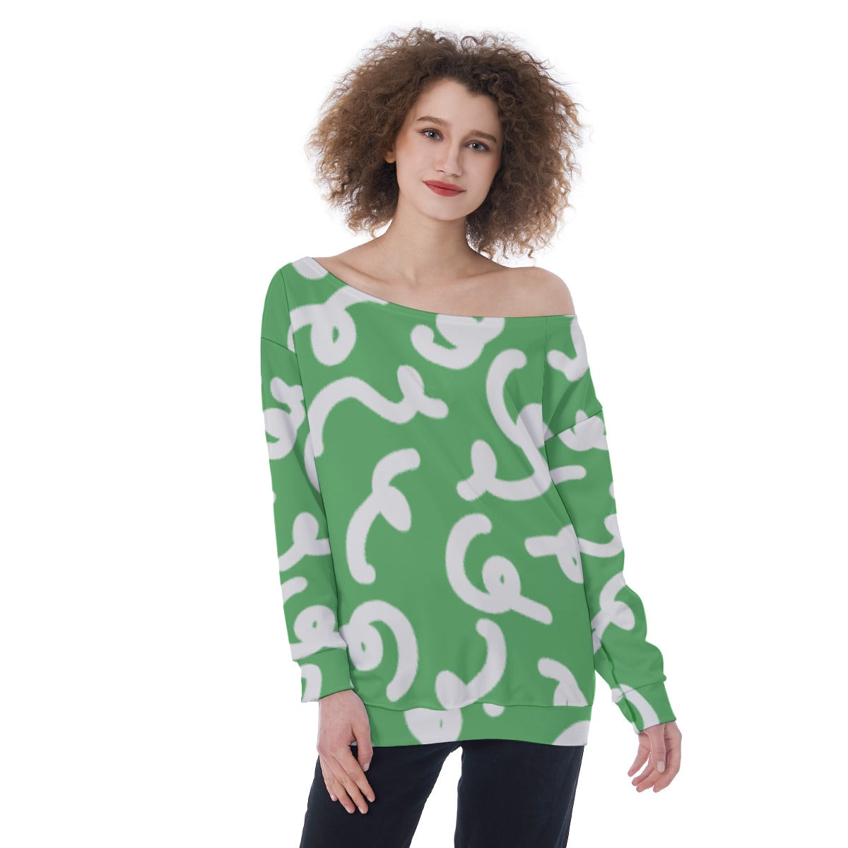 All-Over Print Oversized Women's Off-Shoulder Sweatshirt