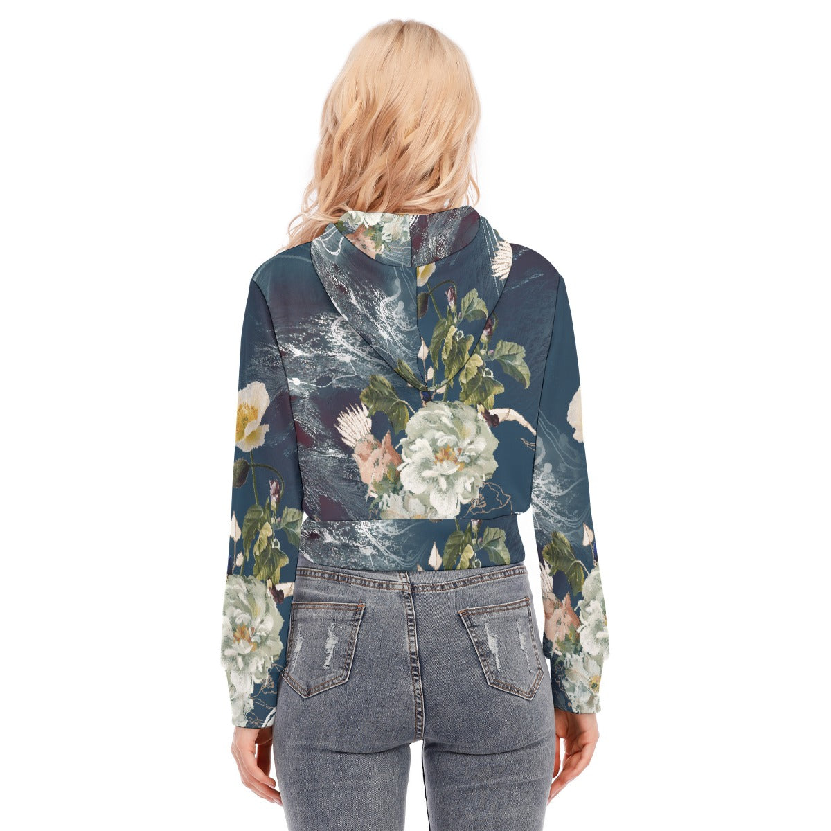 All-Over Print Women's Crop Top Hoodie With Zipper Closure