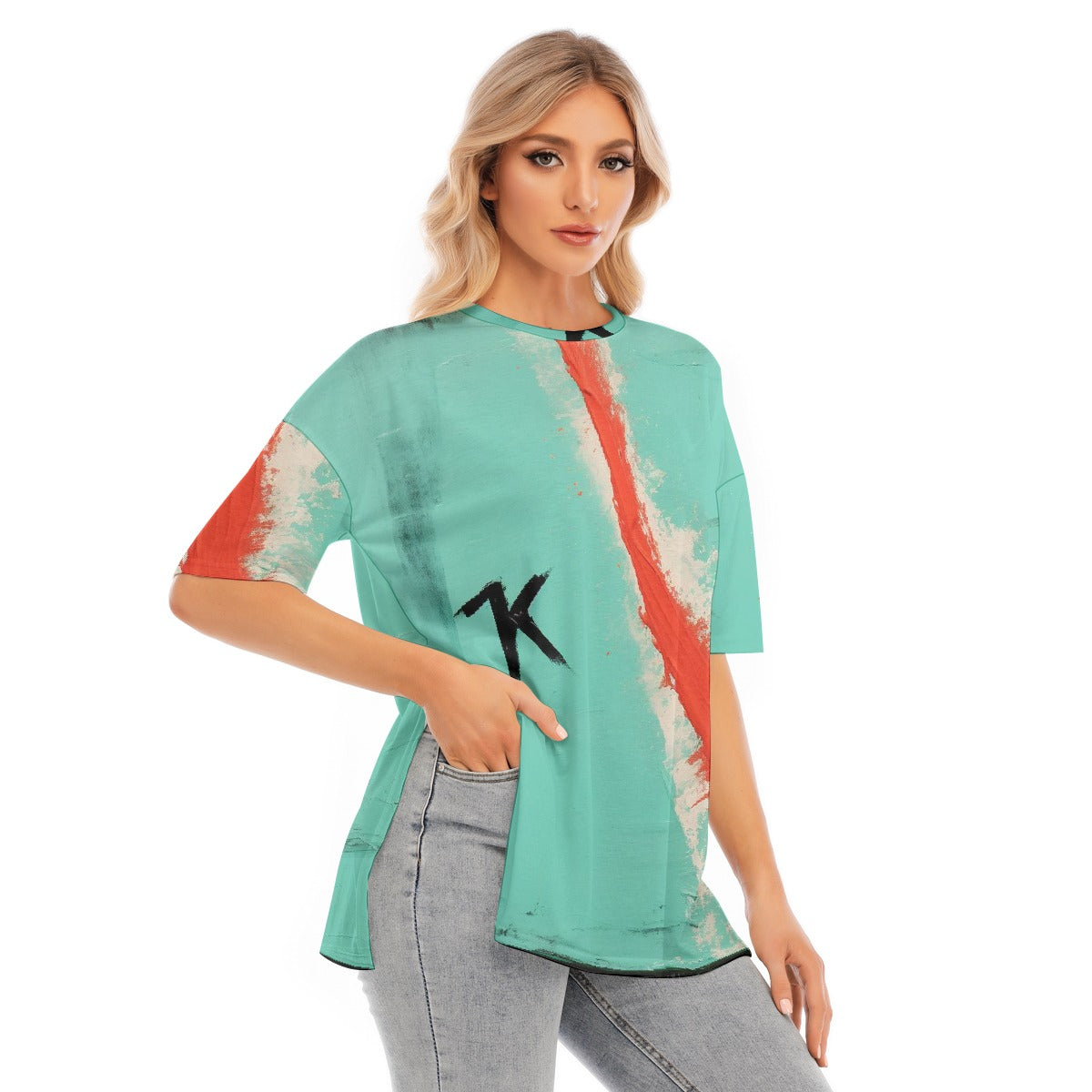 All-Over Print Women's Short Sleeves T-shirt With Hem Split
