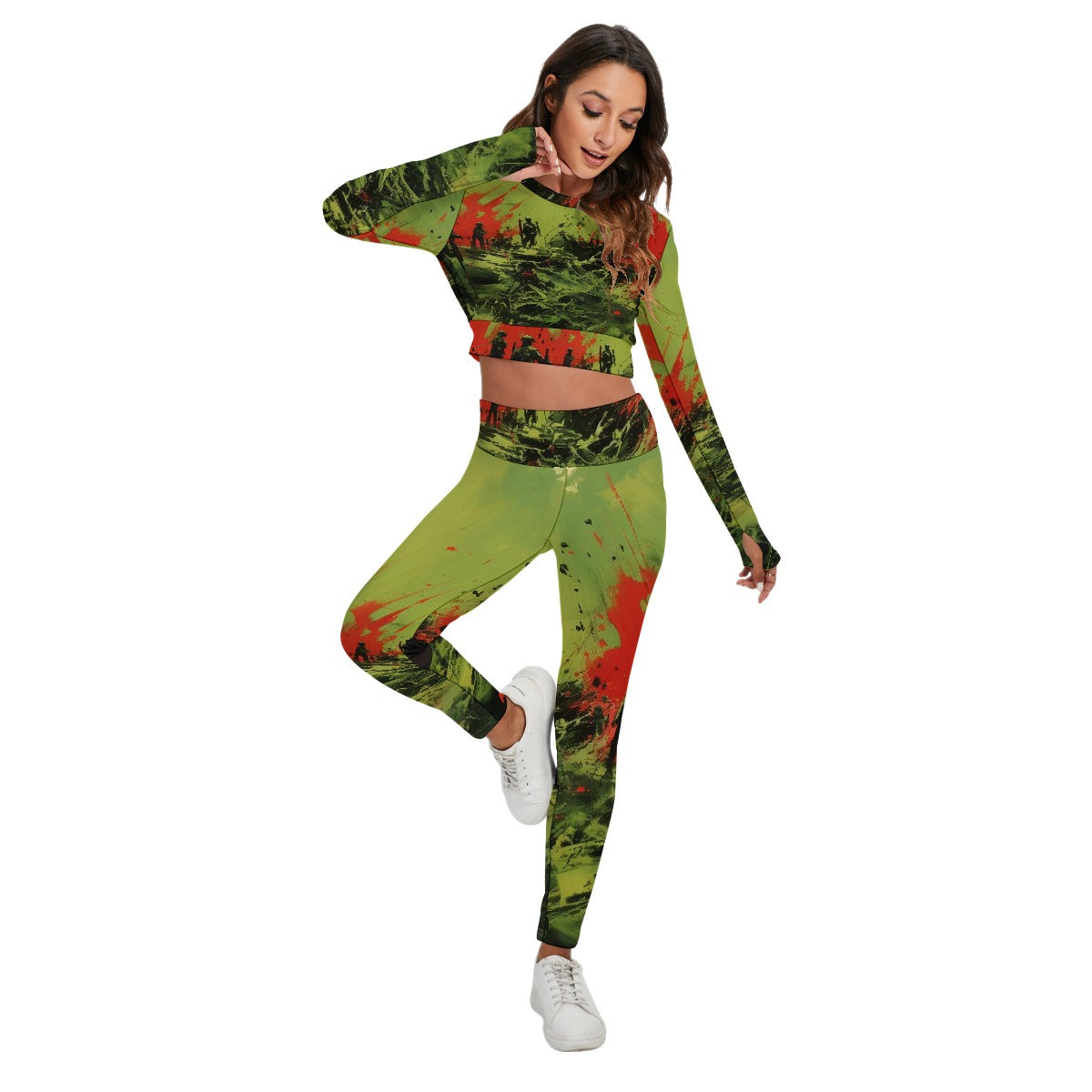 All-Over Print Women's Sport Set With Backless Top And Leggings