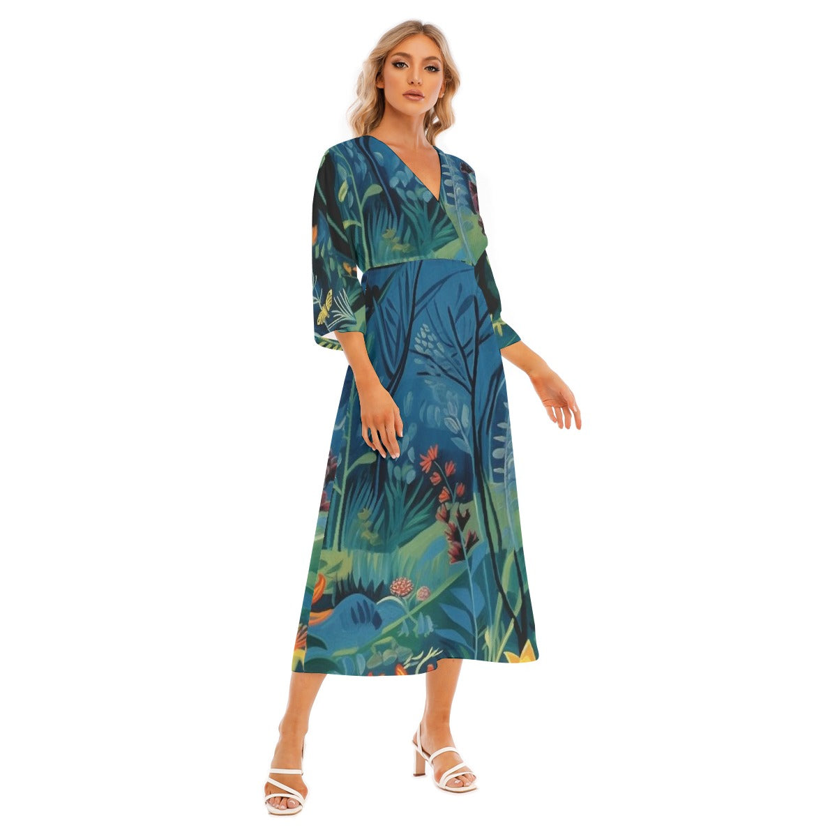 All-Over Print Women's Mid-Sleeve Long Dress