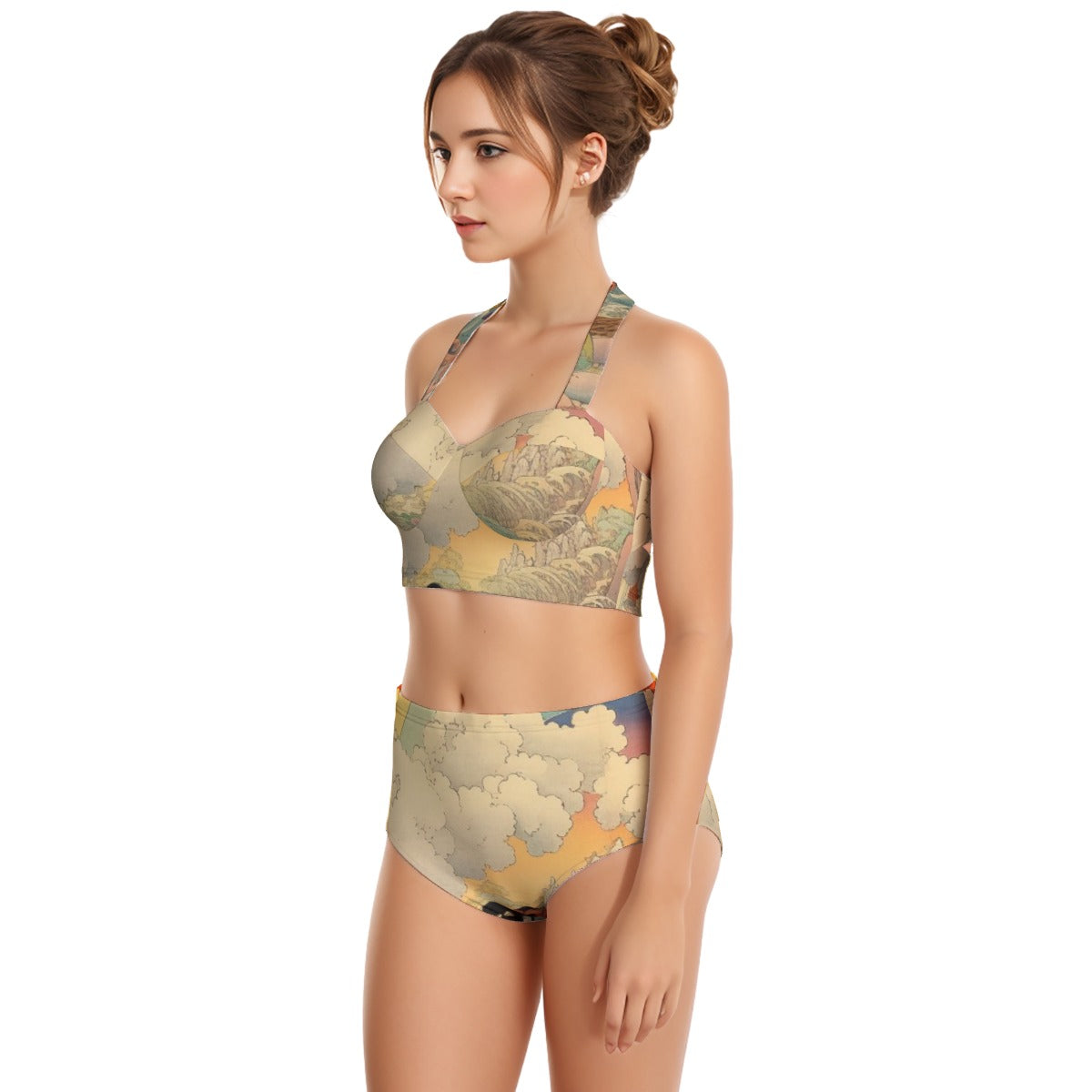 All-Over Print Women's Swimsuit Set With Halter