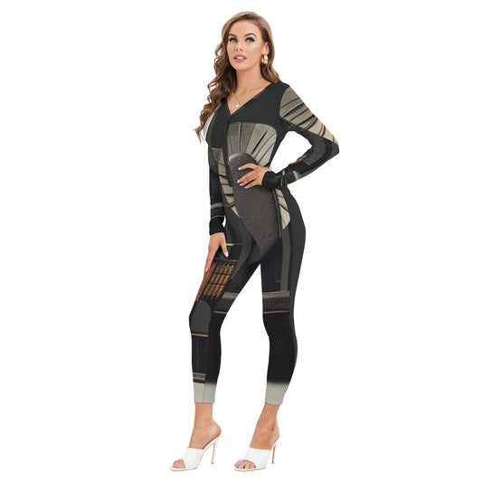 All-Over Print Women's Plunging Neck Jumpsuit