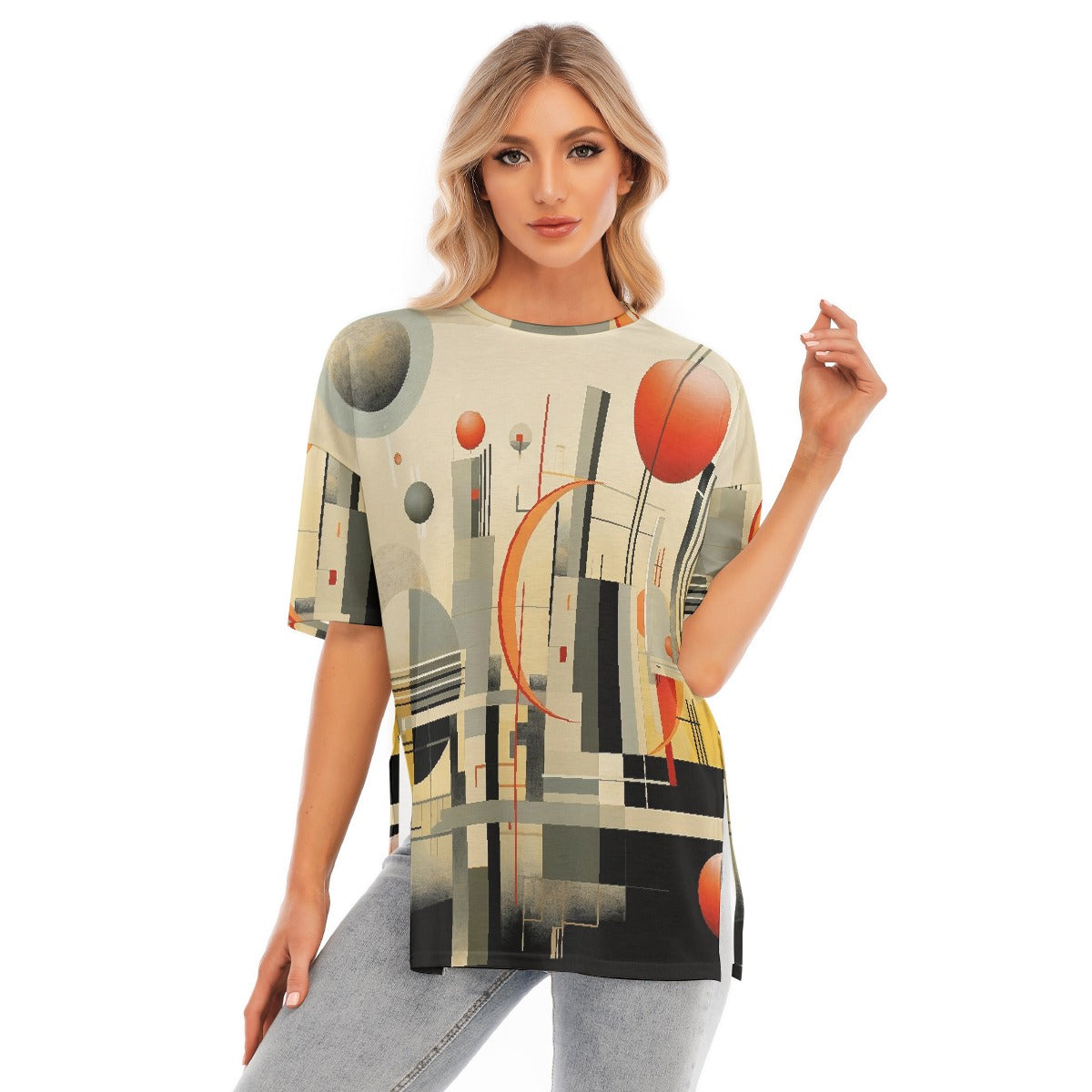All-Over Print Women's Short Sleeves T-shirt With Hem Split