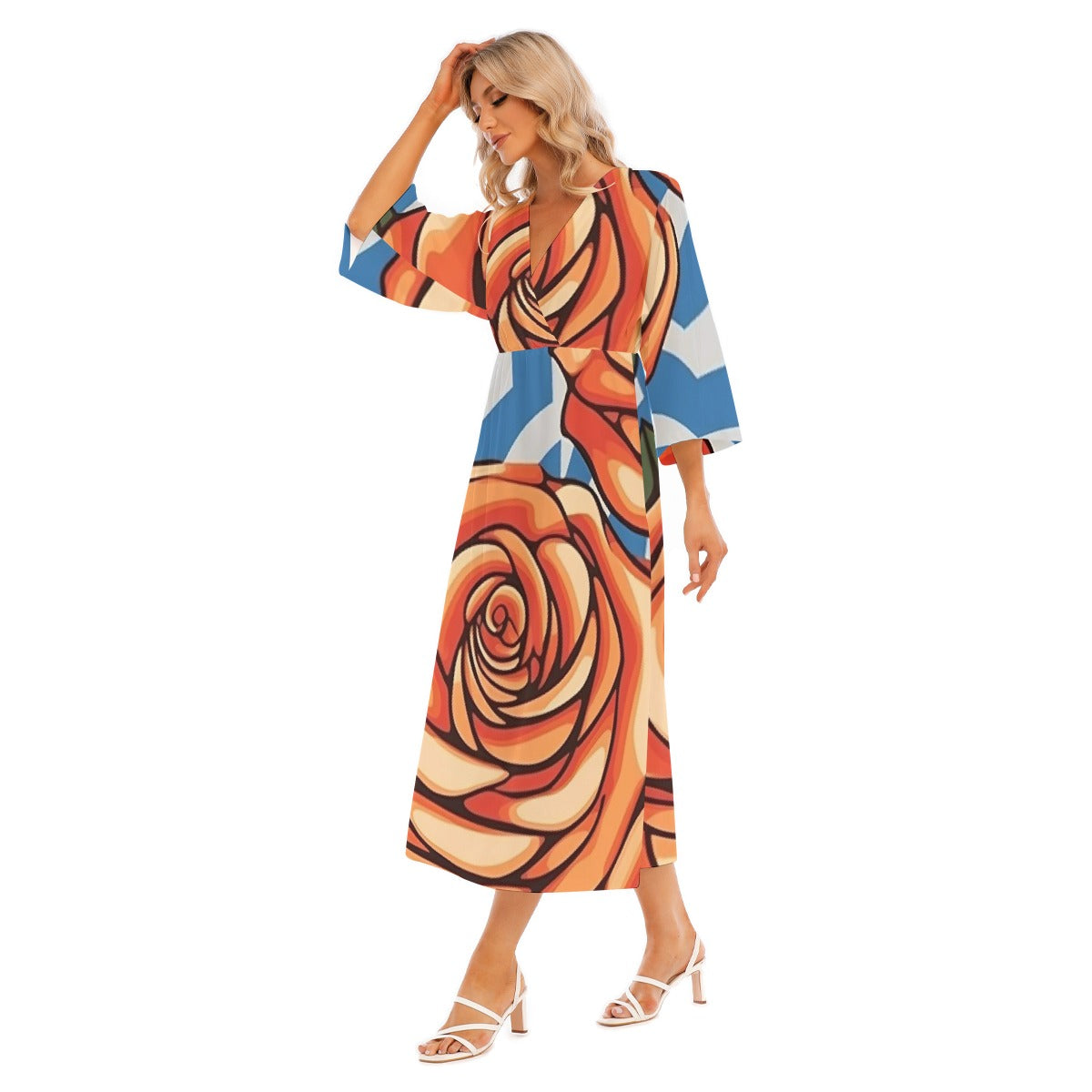 All-Over Print Women's Mid-Sleeve Long Dress